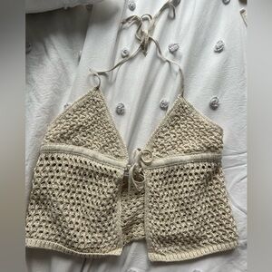 Garage halter knit crochet tie front halter top